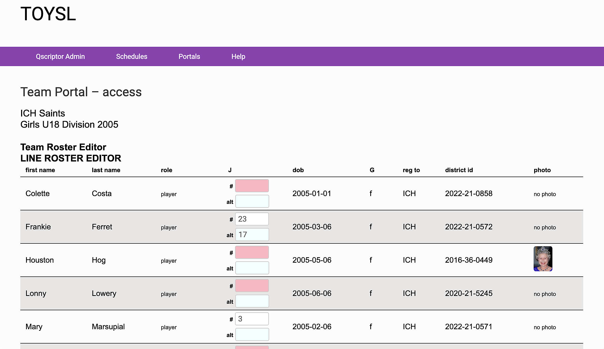 line roster editor